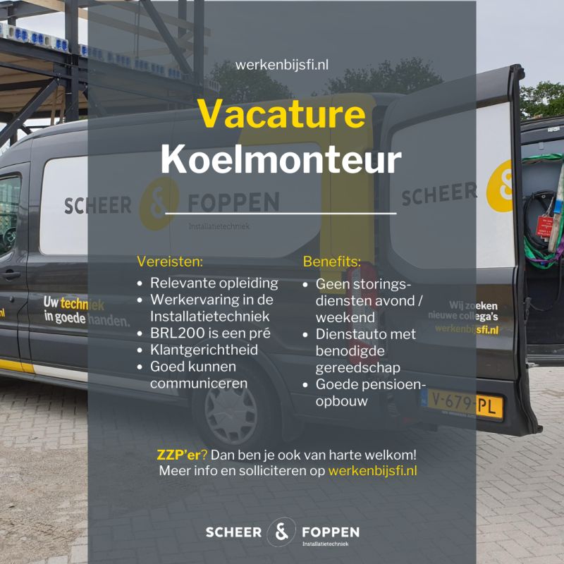 Afbeeldig vacature Koelmonteur Scheer en Foppen Installatietechniek
